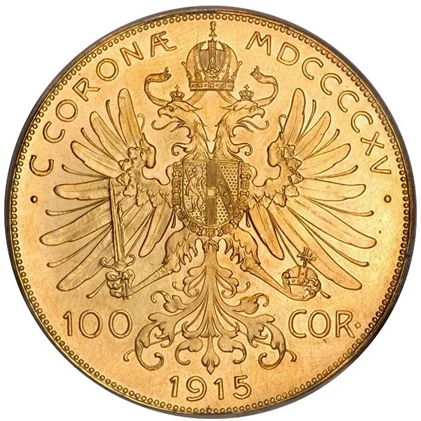 Austria 100 corona reverse, 1908–1915