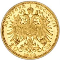 Austria 20 corona (1915 restrike) reverse, 1892–1915