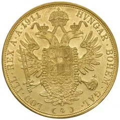 Austria 4 ducats (1915 restrike) reverse, 1865–1915