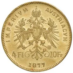 Austria 4 florin / 10 francs reverse, 1870–1892