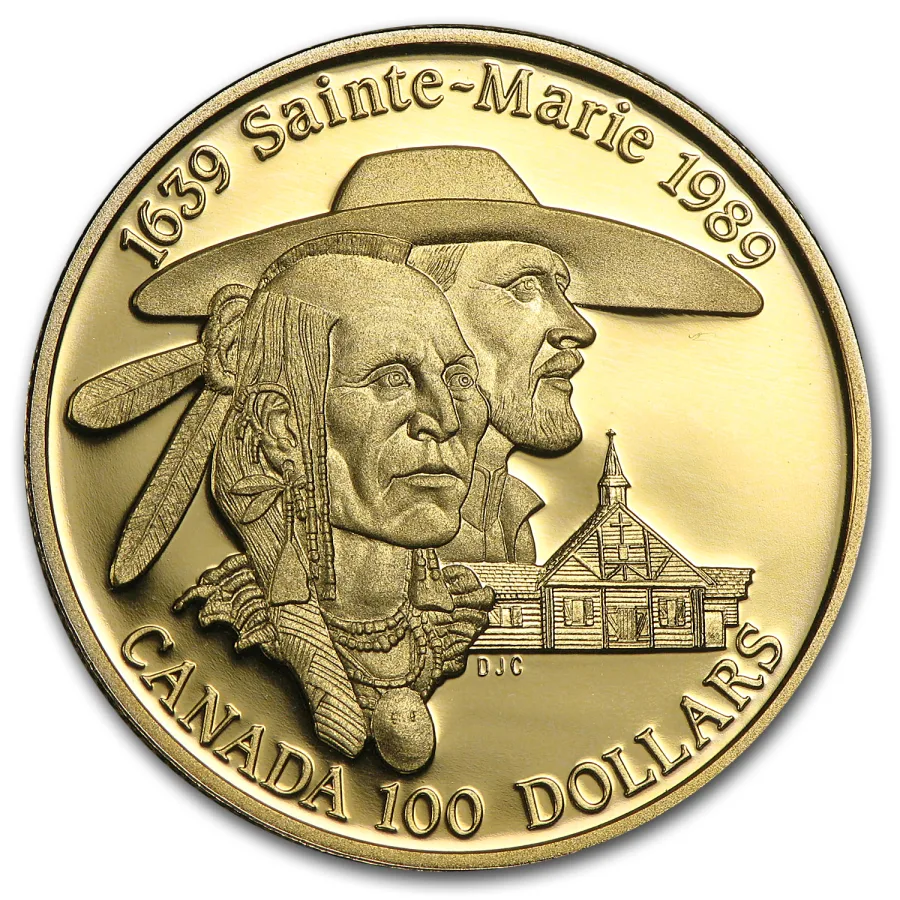 Canada $100 gold 14k (1987–2003) reverse, 1987–2003