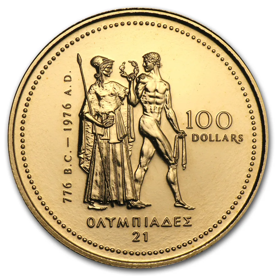 Canada $100 Olympic gold 14k (1976) reverse, 1976