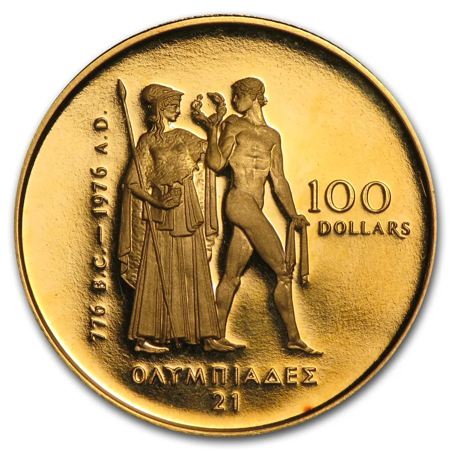 Canada $100 Olympic gold 22k (1976) reverse, 1976