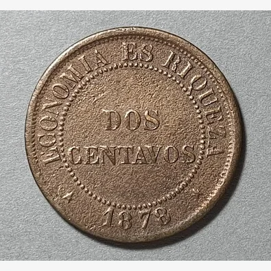 Chile 2 centavos bronze reverse, 1878–1894