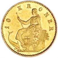 Denmark 10 kroner gold reverse, 1873–1917