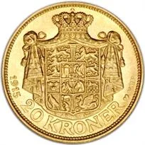 Denmark 20 kroner gold reverse, 1873–1931