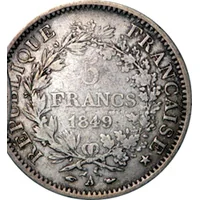 France 5 francs silver reverse, 1830–1878