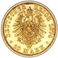 German Empire 10 mark gold reverse, 1872–1914