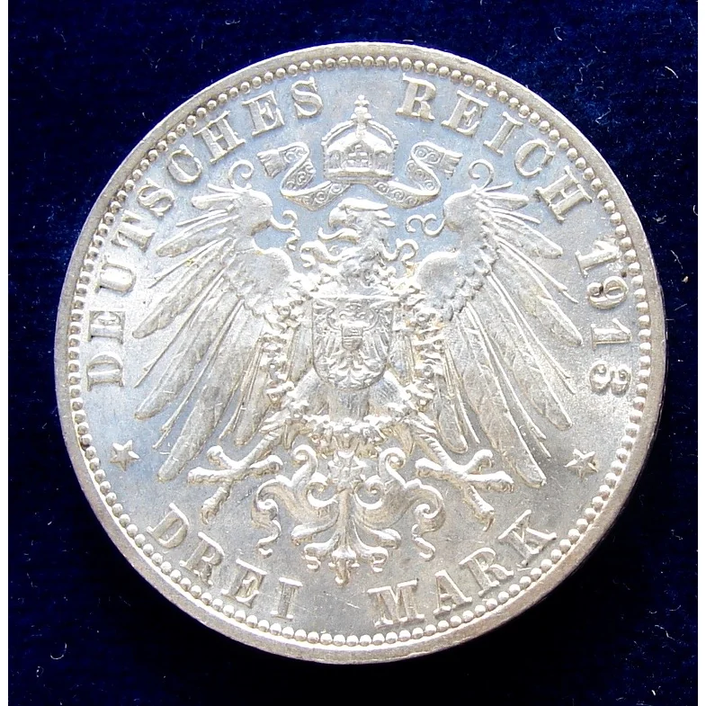 German Empire 3 mark silver obverse, 1908–1918