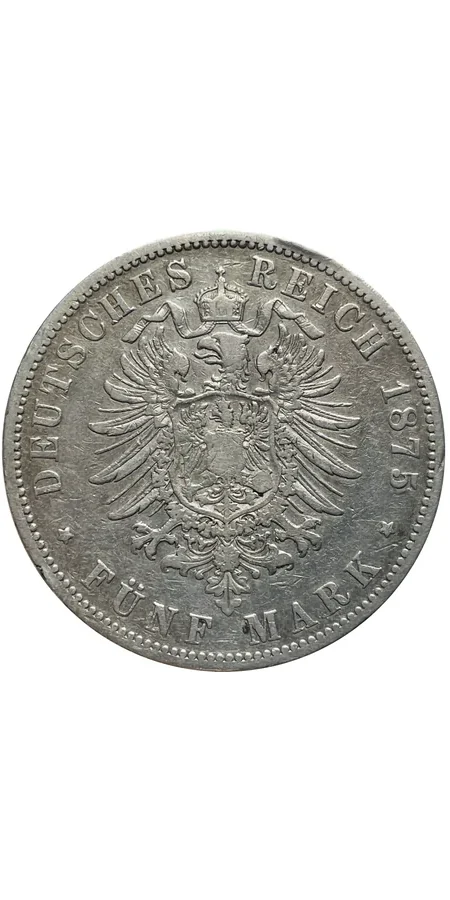 German Empire 5 mark silver reverse, 1874–1915