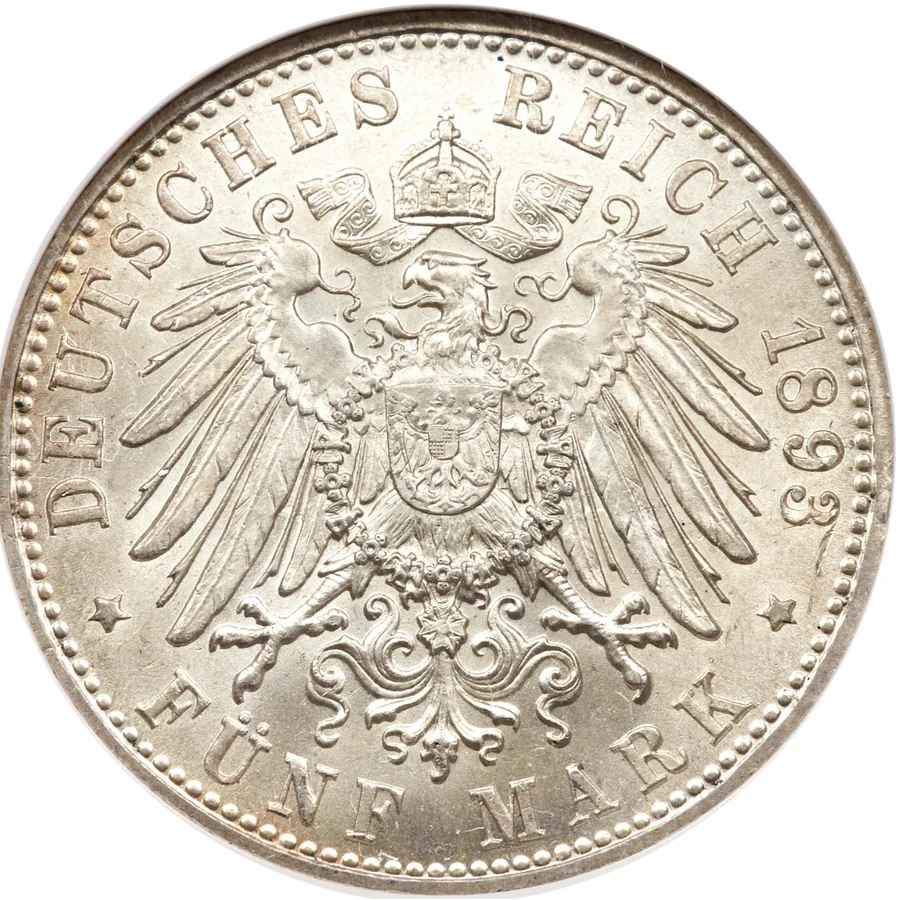 Hamburg 5 mark silver reverse, 1876–1913