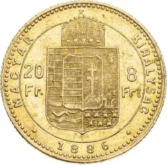 Hungary 8 florin / 20 francs reverse, 1870–1892