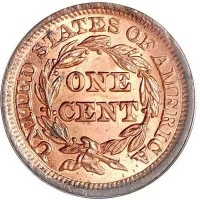 Braided Hair large cent reverse, 1839–1857