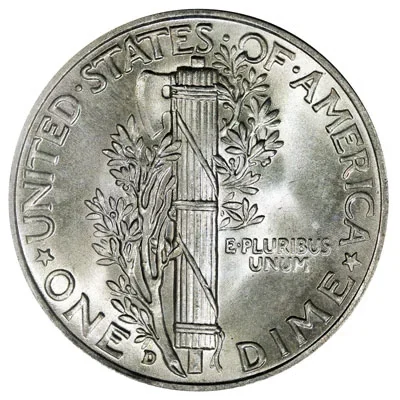 Mercury dime reverse, 1916–1945