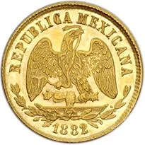 Mexico gold 10 pesos 87.5% (1870–1905) reverse, 1870–1905