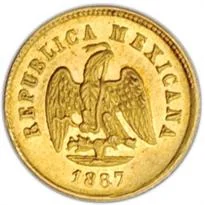 Mexico gold 2½ pesos 87.5% (1870–1892) reverse, 1870–1892