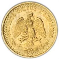 Mexico gold 2 pesos (DOS PESOS) obverse, 1919–1948