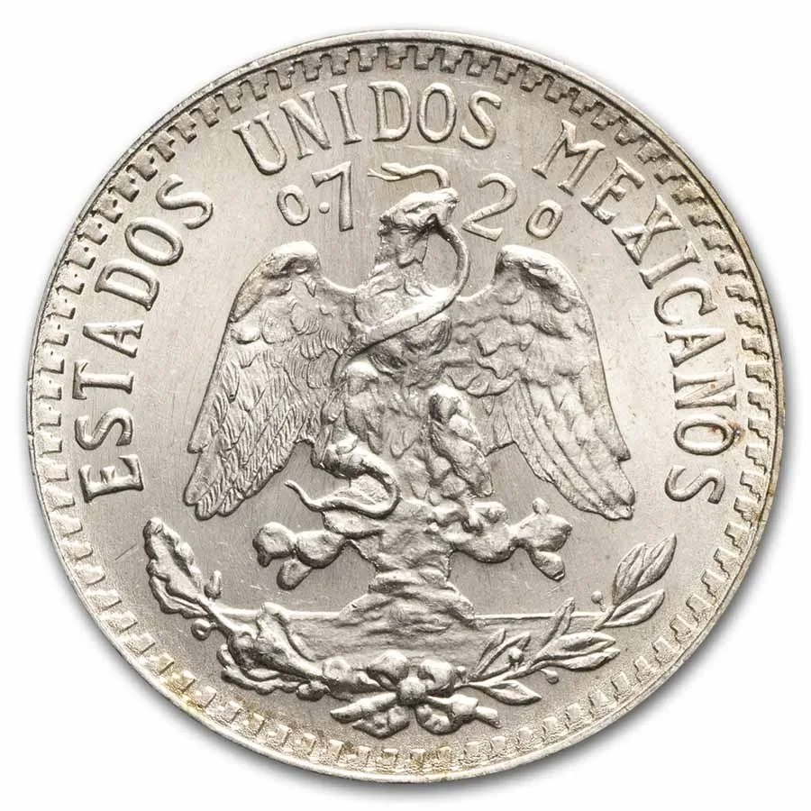 Mexico 20 centavos 0.720 (VEINTE CENTAVOS) reverse, 1920–1943