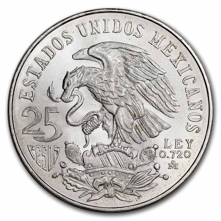 Mexico 25 pesos 1968 Olympics (VEINTICINCO PESOS) reverse, 1968