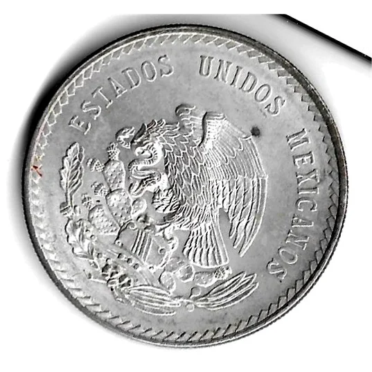 Mexico 5 pesos Cuauhtémoc (CINCO PESOS) reverse, 1947–1948