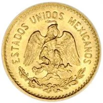 Mexico gold 5 pesos (CINCO PESOS) reverse, 1905–1955