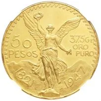 Mexico gold 50 pesos Centenario (CINCUENTA PESOS) obverse, 1921–1947