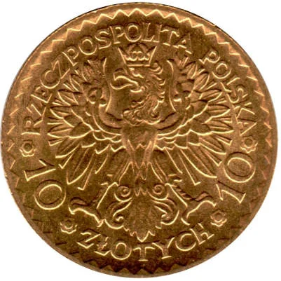 Poland 10 złoty gold reverse, 1925