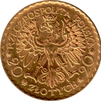 Poland 20 złoty gold reverse, 1925