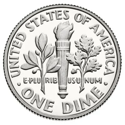 Roosevelt dime (90%) reverse, 1946–1964
