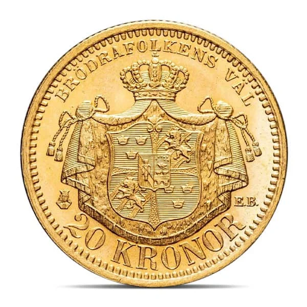 Sweden 20 kronor gold reverse, 1873–1925