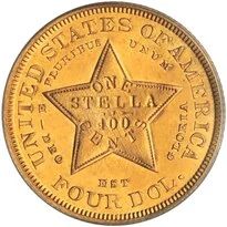 $4 Stella Flowing Hair (1879) reverse, 1879