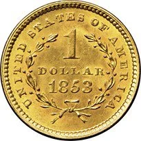 Liberty Head (Type One) Gold Dollar (1849-1854) reverse, 1849–1854