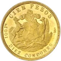 Chile Gold 100 Peso (1926-1980) reverse, 1926–1980