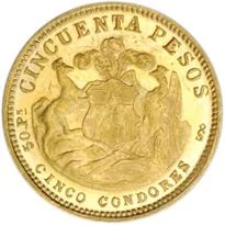 Chile Gold 50 Peso (1926-1974) reverse, 1926–1974