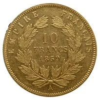France Gold 10 Franc Napoleon III (1854-1868) reverse, 1854–1868