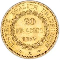 France Gold 20 Franc (1871-1898, Angel) reverse, 1871–1898