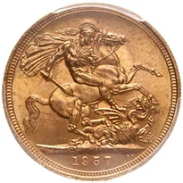 Great Britian Gold Sovereign - Elizabeth II (1957-Date) reverse, 1957–2026