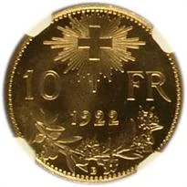 Switzerland Gold 10 Franc (1911-1922) reverse, 1911–1922