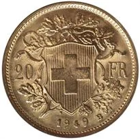 Switzerland Gold 20 Franc (1897-1949) reverse, 1897–1949