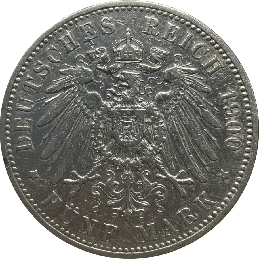 Württemberg 5 mark silver reverse, 1874–1913